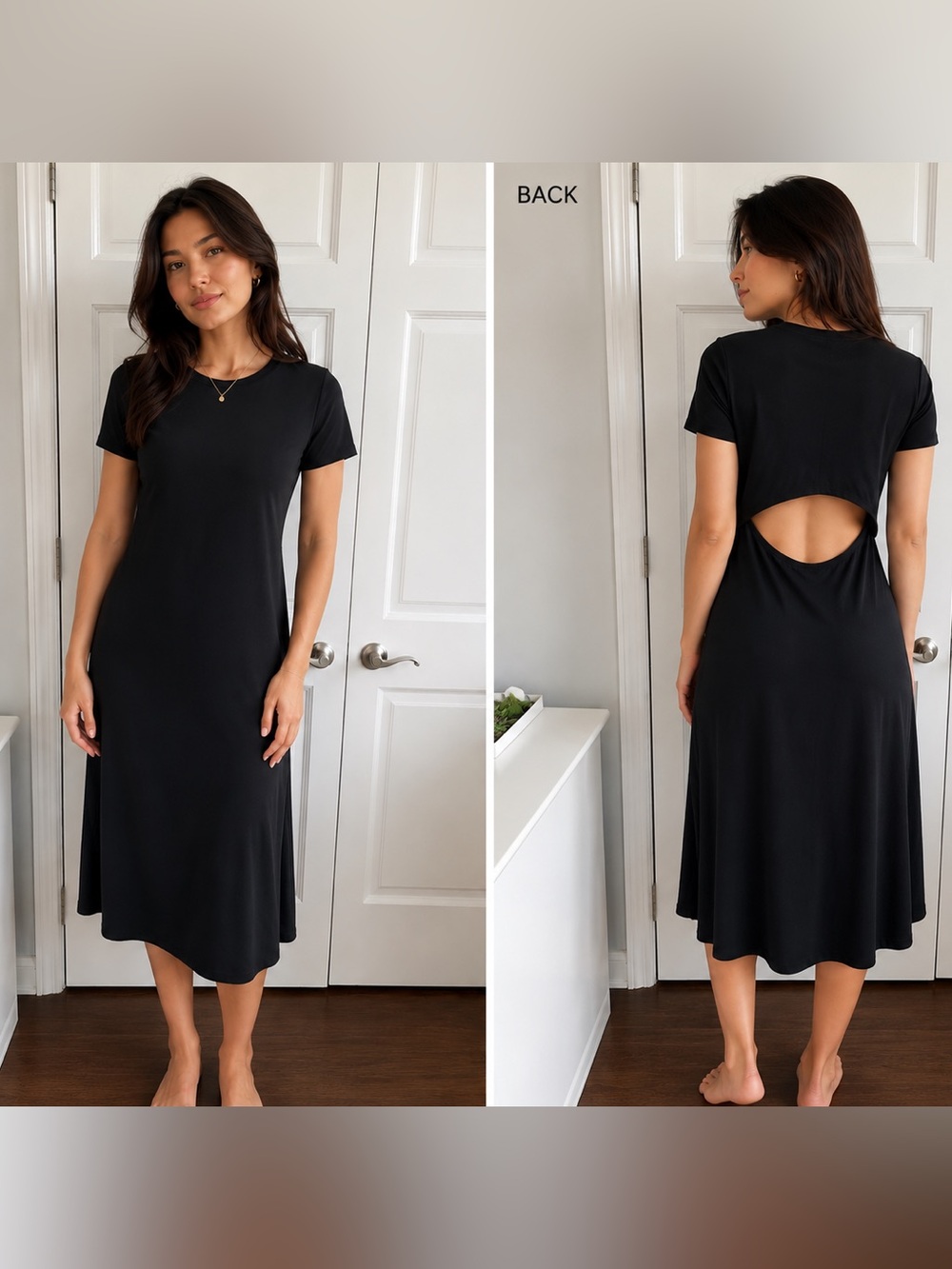 GAP Black Short-Sleeve Midi Dress with Back Cutout